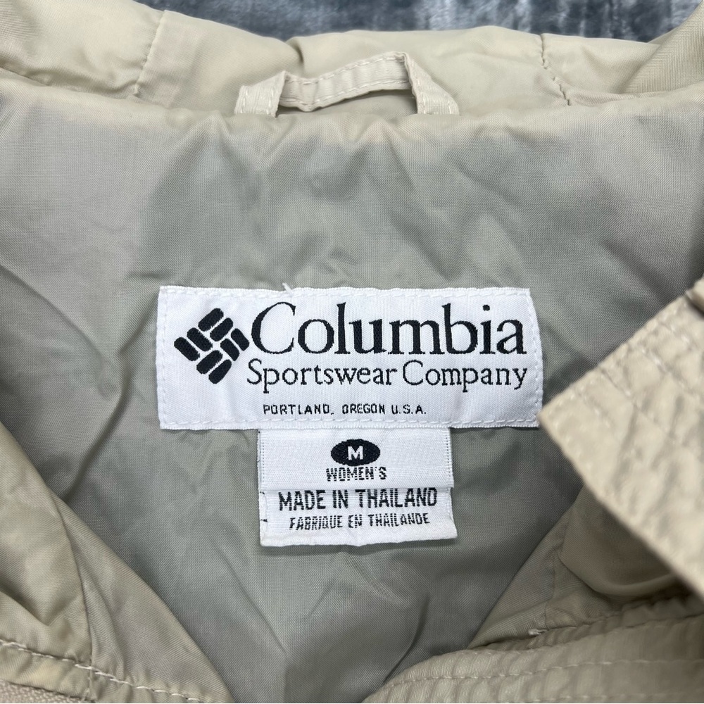 Columbia Women's Medium Tan Blue Lightweight Hooded Jacket Coat Full Zip EUC - Picture 3 of 13